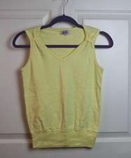 VTG 80s-90s Variety Import Lt Yellow Jersey Knit Sleeveless V-Neck T-Shirt S/M