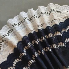  Scalloped Lace Trim Cotton Embroidered Eyelet Lace Trim Off White/Black 2 Yards