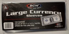100 BCW Large Currency Sleeves with Tracking for Bills Cash Money Dollars