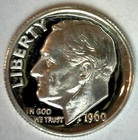1960 Silver Proof Roosevelt Dime Ten-Cent Coin 10c United States 10 Cents