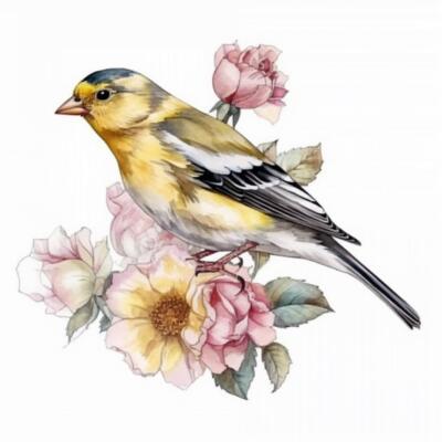 Iowa Eastern Goldfinch bird Wild Prairie Rose flower  Vinyl Decal Sticker for Ca