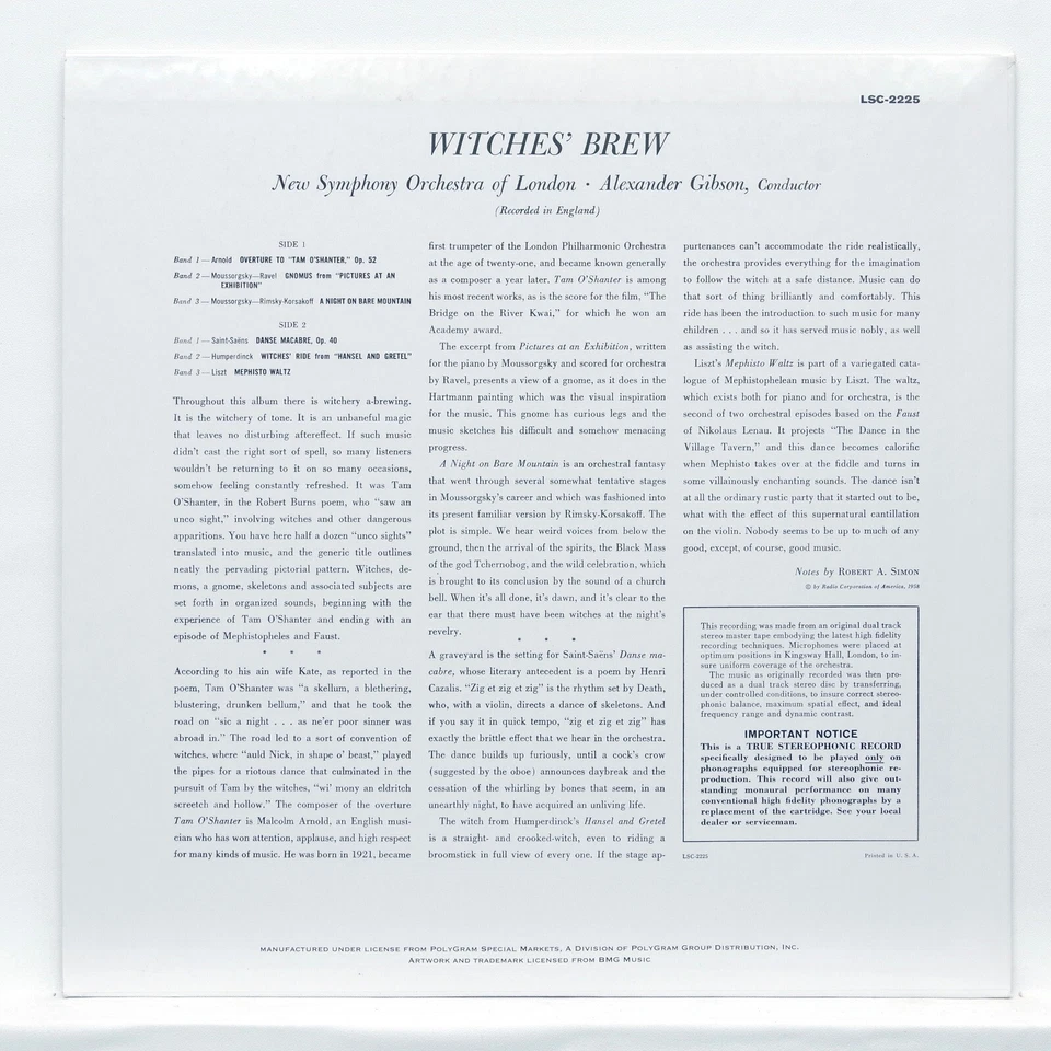 WITCHES' BREW ⸺ ALEXANDER GIBSON ⸺ RCA LSC-2225 QUIEX SV-P 200g LP NM - Image 2 of 2