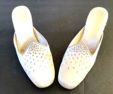 SATIN JEWELS French Shoes Vintage Mule backless Heels made France 1940s