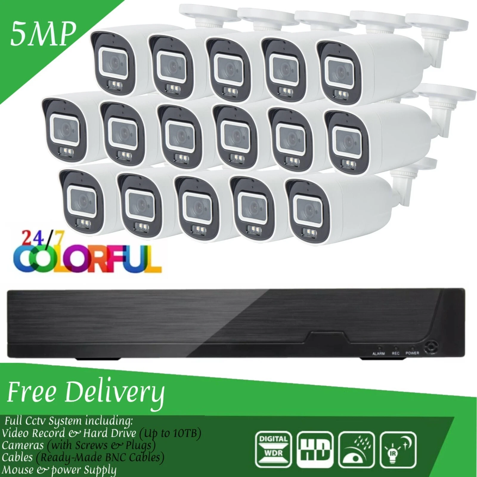 5MP COLORVU CCTV SYSTEM 4CH 8CH 16CH DVR OUTDOOR NIGHTVISION SECURITY CAMERA KIT - Picture 1 of 44