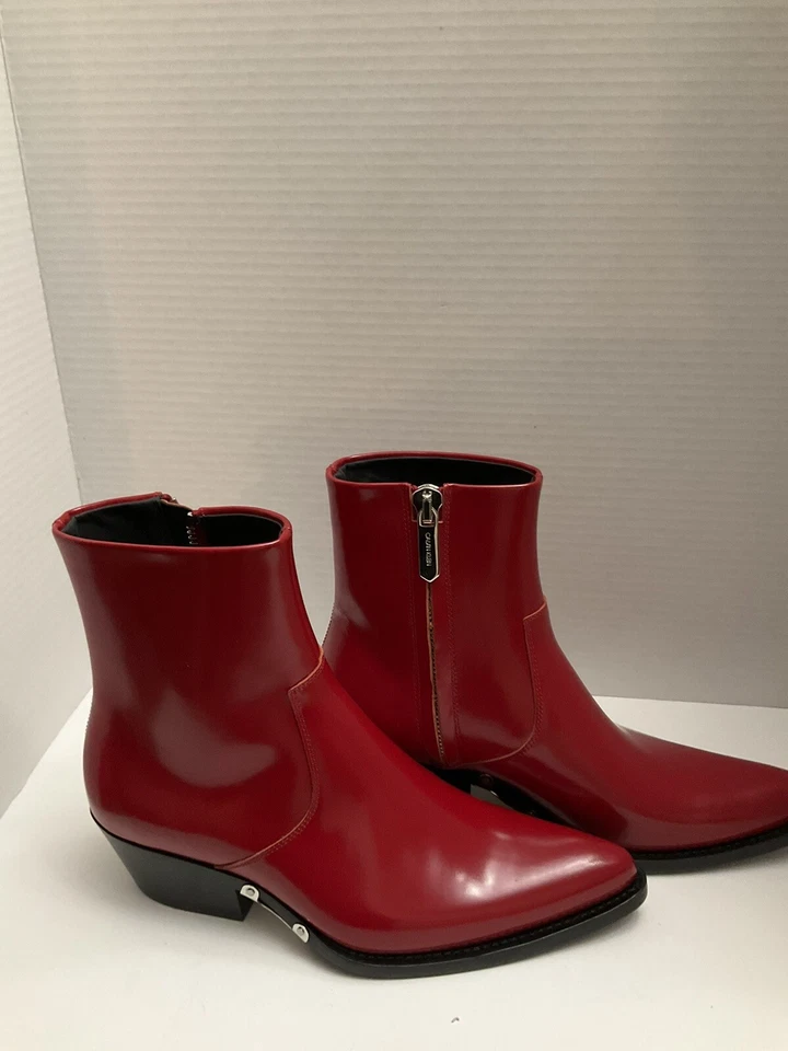 Calvin Klein 205W39NYC Tiesa Red Leather Ankle BootsWomens US7.5EU37.5Made ITALY - Image 4 of 4