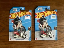 (2) Customized DoorDash Uber Eats Hot Wheels Honda Cub Delivery Bikes