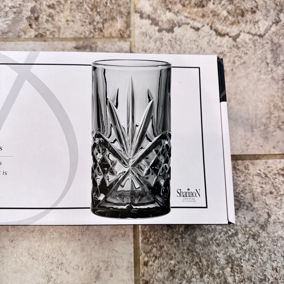 Godinger Silver Art Dublin Highballer Crystal Glass Cups Midnight Set of 4 - Image 3 of 4