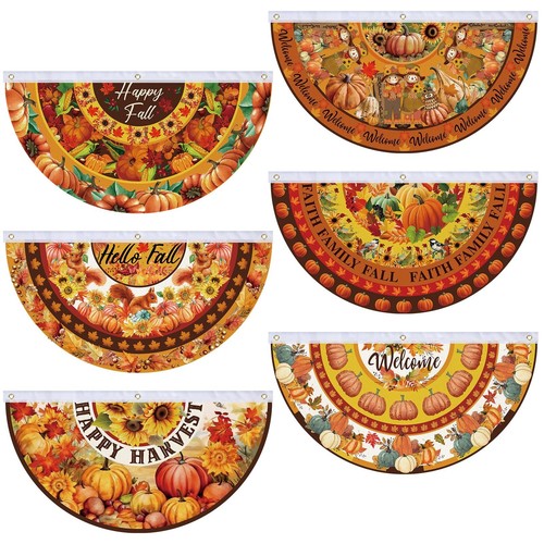 6 Pcs Hello Fall Bunting Flag Pumpkin Autumn Welcome as picture shown ...