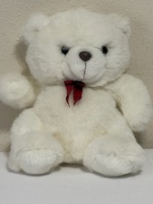 Unknown Brand 9 Inch Whit Teddy Bear Plush Red Ribbon Bow Soft Clean