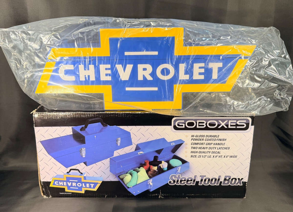 Vintage Chevrolet Bowtie GoBoxes Metal Portable Steel Toolbox