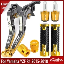 Gold Handle Grips Cap Brake Clutch Levers Sets For Yamaha YZF R1 2015-2018 New