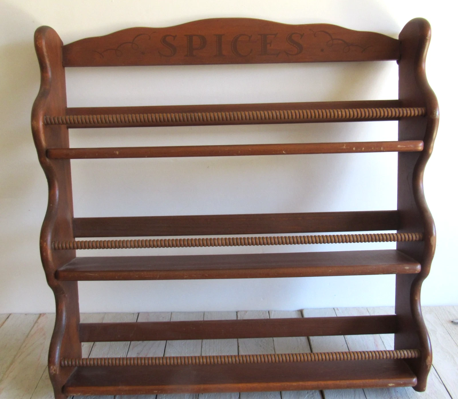 vtg Wood Wooden 3 Tier Shelf Spice Rack Wall Mount Spiral Guards Organizer
Opens in a new window or 