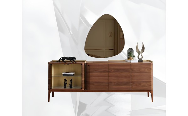 Sideboard Mit Spiegel Anrichte Schrank Holzschrank Braun Kommode Design-image