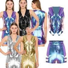 Womens Outfits High Waist Dancewear Metallic Costume Night Dance Party Sets