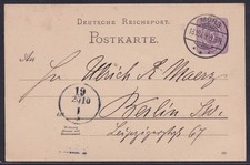 78053) Gitterversuchsstempel M&Ouml;RS 1889 auf Postkarte nach Berlin