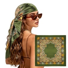 Large Square Head Scarf Bandana - 35" Satin Hair Scarf 35IN 35IN Paisley green