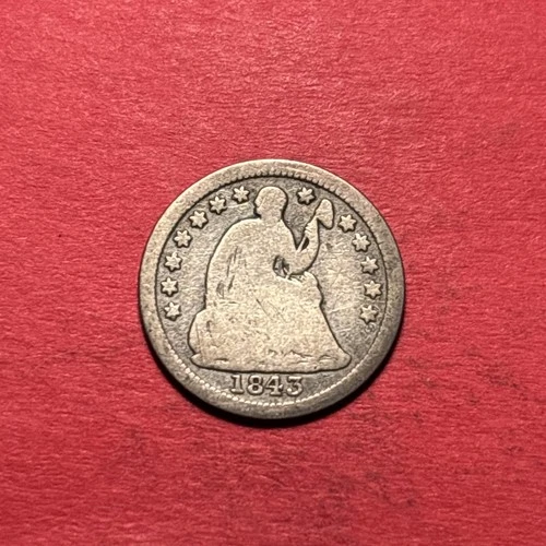 (1) Beautiful Antique 1843-P Seated Liberty Half Dime G-GOOD NICE FILLER