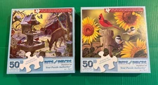 2 Bits & Pieces 50 Pc Jigsaw Puzzles Deer Cardinal Snow Sunflower Songbirds Bird