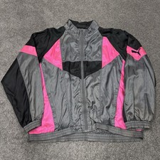 PUMA Jacket Men XL Gray Pink Windbreaker Zip Up Coat Hike Outdoor Vintage 90s