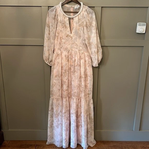 Calvin Klein Long Sleeve Floral Print Gown in Blush Pink Multi Size 12 New NWOT - Image 4 of 4