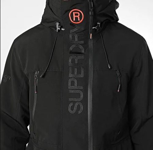 Superdry Jacket Coat Hooded Ultimate Windbreaker Jacket Zip Pockets Black Orange image 6