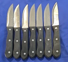 7 SLITZER STAINLESS STEEL JUMBO KITCHEN STEAK KNIFES GERMANY riveted handles