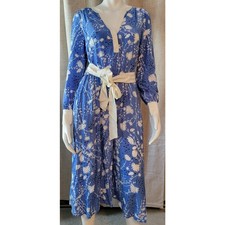 Talbots Belted Shirtdress Fit & Flare Dancing Flowers Blue White Size S Pockets