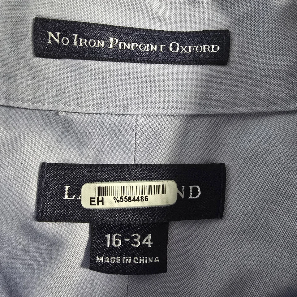Camisa Oxford Lands' End No Iron Pinpoint Hombre 16-34 Azul Abotonada 100% Algodón Foto 2 de 4