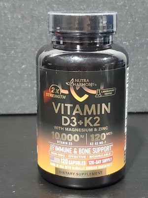 Vitamin D3 + K2 10000 iu & K2 as MK-7 120 Capsules Exp. 03/2028 NEW Sealed 