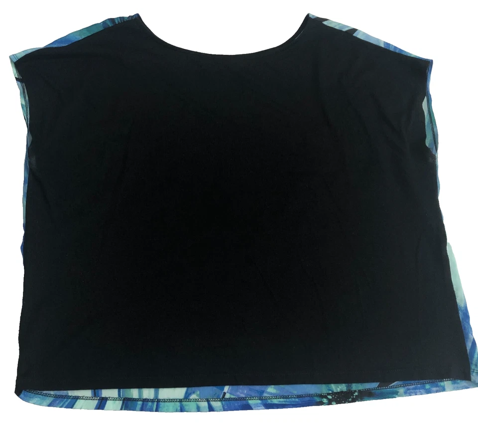 John Paul Richard Womens Sleeveless Top Sz XL Blue Black Floral Art - Image 3 of 4
