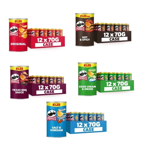 Pringles 70g x12 – Sour Cream, BBQ, Hot & Spicy, Original, Salt & Vinegar - Picture 1 of 7