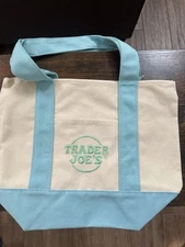 Trader Joe's Mini Canvas Tote Bag - Pastel Blue