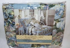 Vintage Elizabeth Gray Croscill Floral King Pillow Sham MELANIE IOP Blue Ruffled