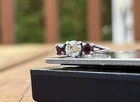 925 Sz 6.75 Garnet & CZ Vintage Band Gemstone Sterling Silver Ring
