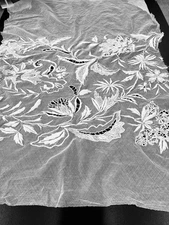 ANTIQUE LACE - CIRCA 1900’s, RAISED SATIN STITCH EMBROIDERED PANEL
