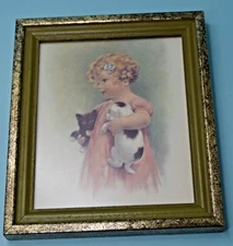 vtg Bessie Pease Gutmann print in Painted Wood frame 4.5x5.5"