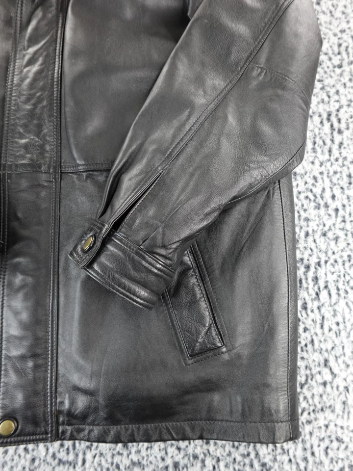 Chaqueta de cuero negra para hombre Abrigo a presión con cremallera mediana Vintage Moto Bomber Estilo M Foto 4 de 4
