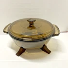 Anchor Ovenware Round Amber Glass Casserole Dish with Lid 1.5 Qt Vintage #1037