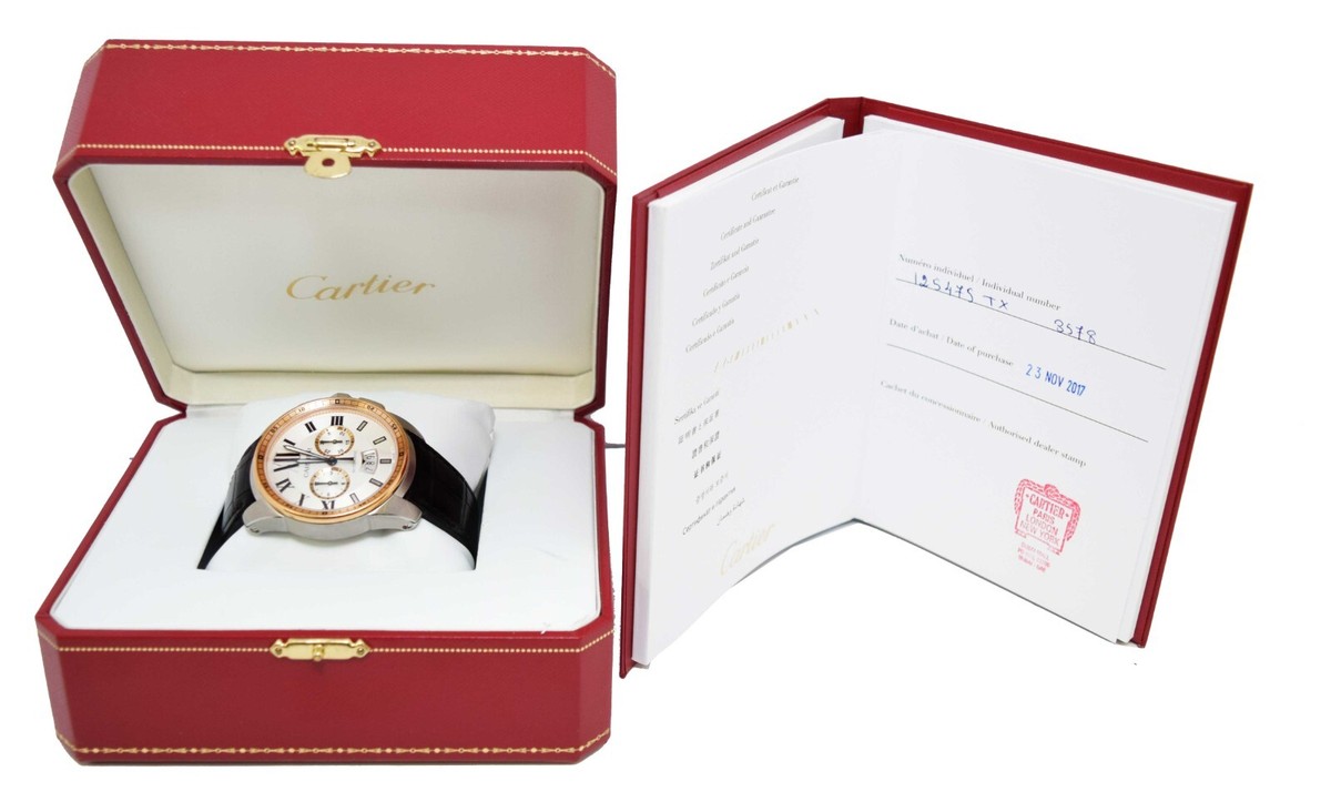 Cartier Calibre Chronograph Steel & 18k Rose Gold 42mm Watch B/P