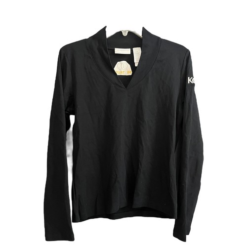 KOOL Custom Embroidered LIz Claiborne Shirt Womens Long Sleeve Black V Neck - Picture 2 of 5