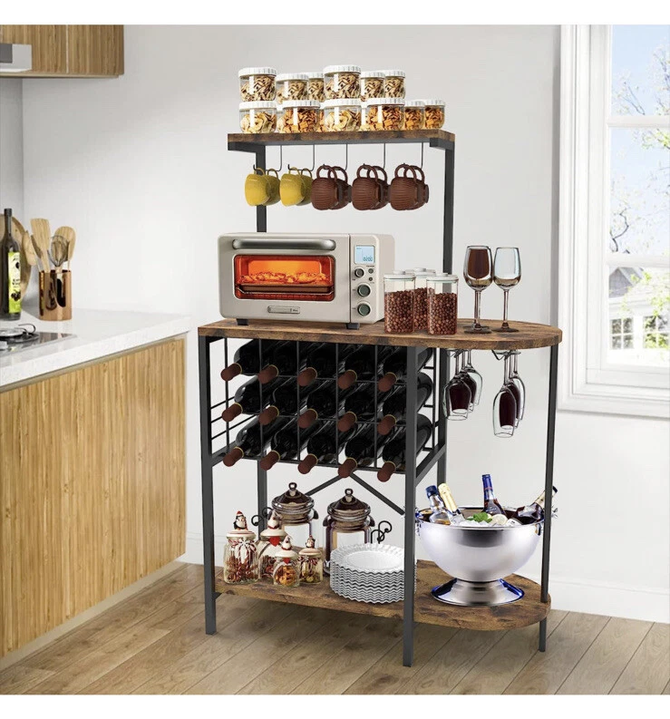 Better Home Products 6 Tier Metal Kitchen Baker's Rack with Wine Rack in  Black