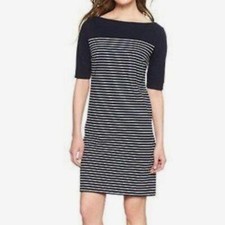 Gap Boatneck Mariner Dress Stripes Knit Navy White Shift - Sz Medium