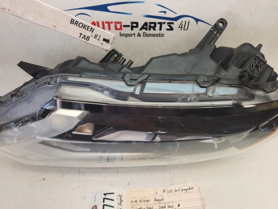 2 pestañas rotas 2017 2019 Nissan Rogue conductor izquierdo doble faro LED OEM AW67771 Foto 4 de 4