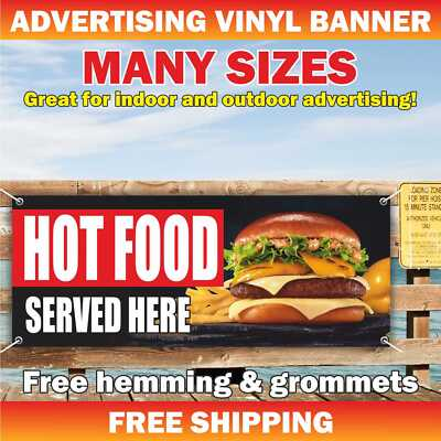 #ad Hot Food Advertising Banner Vinyl Mesh Sign served here restaurant bar cafe $189.95