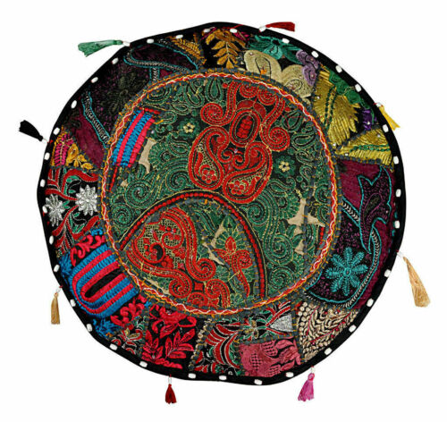 Indien Round Pouf Vintage Ottoman Patchwork Footstool Embroidered Pouffe Cover - Picture 5 of 7