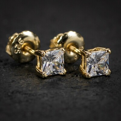 2Ct Princess Cut Lab-Created Diamond Women Stud Earring 14k Yellow Gold Plated