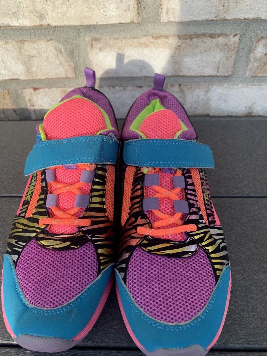 Justice Girl's Multi Color Neon Zebra Print Athletic Shoes Size