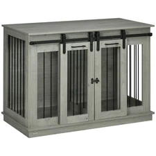 Modern Dog Crate End Table with Divider Panel, Dog Crate Furniture, Gray