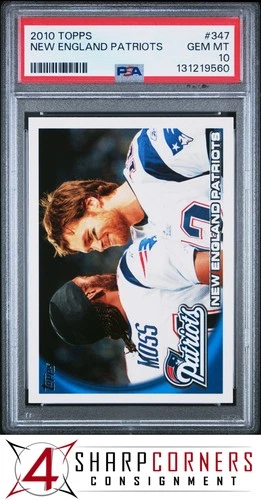 2010 TOPPS #347 TOM BRADY-RANDY MOSS NEW ENGLAND PATRIOTS PSA 10