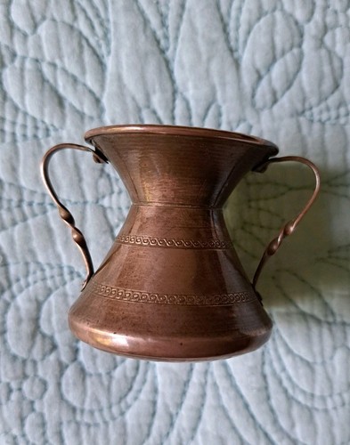 Copper French Vase Handmade Amphora Forged Vintage Mini Personal Spitoon Vessel